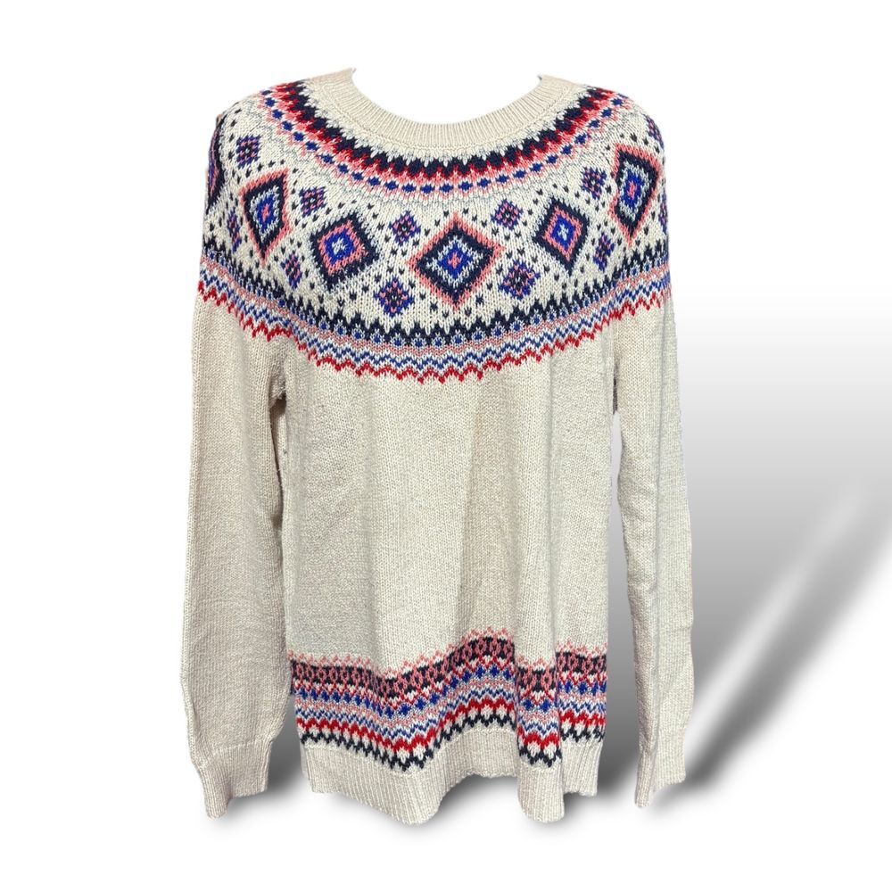 Sweater - Old Navy - Fair Isle Pattern - Cream / Multicolored - Knit - Women's L